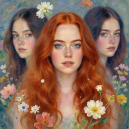aesthetic! angelic! redhead emma stone portrait by Anna Dittmann and Harumi Hironaka and Filip Hodas, flowers, magical, artsy, impressionism