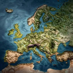 map of europe but everything is off, style of a fantasy map
