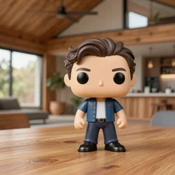 tom holland as a funko pop on a table in a modern wooden house, accurate, intricate, realistic, 4 k