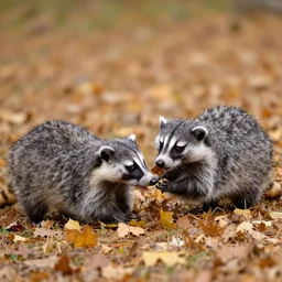 opossums playing in autumn