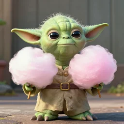 fat yoda eating cotton candy