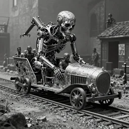 boxcar made of humans, biomechanical railroad, highly detailed, War Photography, Pushead art, by H.R. Giger