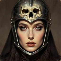 the god witch as an eldritch realistic knight, closeup portrait art by donato giancola and greg rutkowski, vintage retro, realistic face, digital art, trending on artstation, eldritch lovecraftian skull helmet, symmetry!!