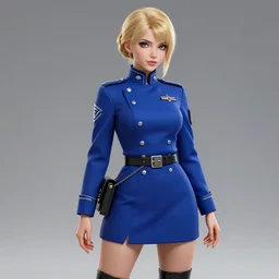 A blonde woman in a royal blue military dress uniform , visualartzi, dieselpunk, anime, concept art by Sakimichan, Karla Ortiz, James Paick, Charlie Bowater, Krenz Cushart, highly detailed, ultra detailed, ultra realistic, trending on artstation, cgstudio