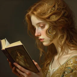 a girl reading a book, hidden hands, intricate, highly detailed face, digital painting, artstation, concept art, smooth, sharp focus, illustration, unreal engine 5, 8 k, side view, art by artgerm and greg rutkowski and alphonse mucha