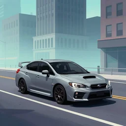 a beautiful, sharp focus, clean lines. an urban cityscape with a grey 2 0 1 8 subaru wrx on the street. vaporwave ombre rendering. outrun style. trending on artstation. recommended for you behance. by chris moore. by edward hopper. ambient occlusion. digital matte painting. metropolis filmic. gotham city.