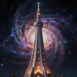 majestic celestial tower, highly detailed cosmic fractal background, trending on artstation, by david normal