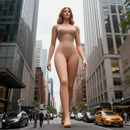 260 feet tall Giantess walking on street in New York, digital art