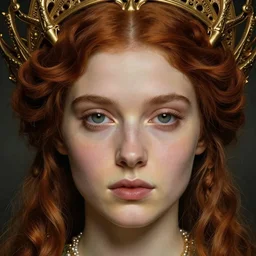 detailed realistic beautiful young medieval queen face portrait by jean delville, iris van herpen and marco mazzoni, art nouveau, symbolist, visionary, gothic, pre - raphaelite