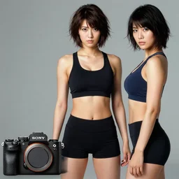 sony a 7 r iii. 1 9 8 0 s studio faculty yearbook photo of a beautiful gorgeous pretty stern intense athletic fit muscular hourglass tall busty curvaceous japanese american female gym teacher who bears an uncanny resemblance to motoko kusanagi. messy!! short bobcut hairstyle.