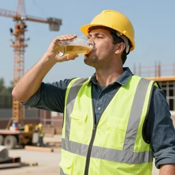 orc construction worker drinking a beer on the job