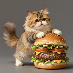a dancing persian cat and a multilayer vegetarian broccoli burger, highly detailed, digital painting, sharp focus, fantasy art