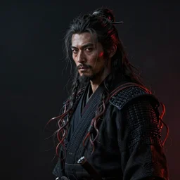 portrait of a wandering samurai by clyde caldwell, hyper realistic, malice, tendrils, dark atmosphere, octane render, stardust in atmosphere, realistic hair, award winning artwork, trending on artstation, high quality printing, fine art with subtle redshift rendering