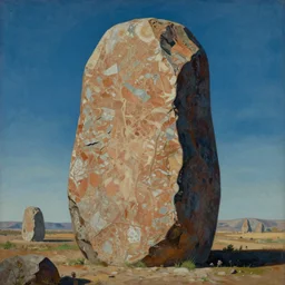 a painting of a gigantic ancient monolith