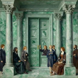 achingly beautiful painting of intricate ancient giger columns and epic giger door on jade background by rene magritte, monet, and turner. giovanni battista piranesi. giuseppe sacconi, ettore ferrari, manfredo manfredi, gaetano koch, pio piacentini