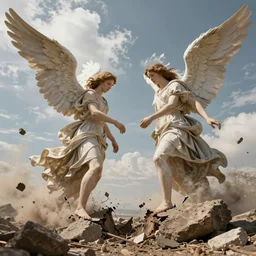 two huge angels are tearing the earth apart
