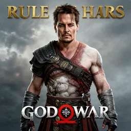 Johnny Depp in God of War 4, sigma male, rule of thirds, movie poster with no text, award winning photo, unreal engine