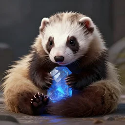 A ferret is cuddling the time stone from Avengers, hyperdetailed, artstation, cgsociety, 8k