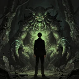 H.P. Lovecraft as Cthulhu, a monster that looks like HP Lovecraft and Cthulu, half-man, half-monster, ambient lighting, 4k, anime key visual, lois van baarle, ilya kuvshinov, rossdraws, artstation