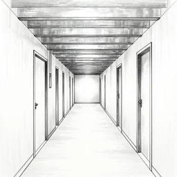 hallway of basement, symmetrical composition, line drawing, no - shadow, black and white, by makoto shinkai takashi takeuchi studio ghibli, akihiko yoshida