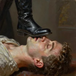 imagine a boot stamping on a human face forever, full length, Realistic, Regal, Refined, Detailed Digital Art, Oil Paining, Exquisite detail, post-processing, masterpiece, Cinematic Lighting, Unreal Engine, 8k, HD, Stanley Artgerm Lau, WLOP, Rossdraws, Frank Frazetta, Andrei Riabovitchev, Marc Simonetti, trending on artstation