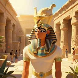 shu, egyptian god of the air, windy, lush oasis, ancient temple, sunlight, octane render, rossdraws, tom bagshaw, ross tran, charlie bowater, greg rutkowski, ruan jia, alphonse mucha, 1 6 k, warm lighting, character illustration, headroom