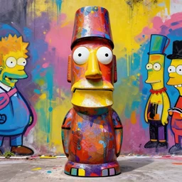 moai statue popart slap face caricature simpson family art contest cartoon graffity romero britto bill cipher colorful vibrant beeple, by thomas kinkade