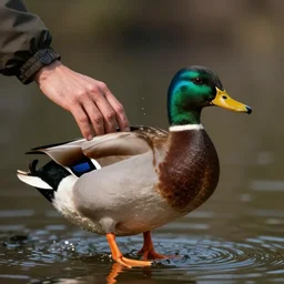 a man flipping off a duck