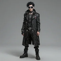 a cybergoth guy wearing goggles and eccentric jewelry by jamie hewlett :: full body character concept art, detailed