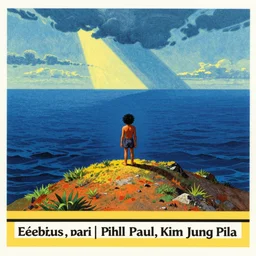 grainy risograph, painting of a prehistoric caveman looking over the endless ocean on top of a hill, vivid colors, by moebius and lehr paul and kim jung gi