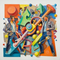 a highly detailed painting with many different colors and 3 d shapes, by bruce pennington, by simon stalenhag, by beeple, by james jean, featured in juxtapoz, mixed media, dynamic composition