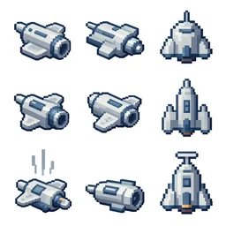 game asset sheet, material study, 2 d sprite, spaceships, pixel art