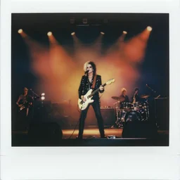 80s polaroid colour flash photograph of 80s Alice Cooper concert