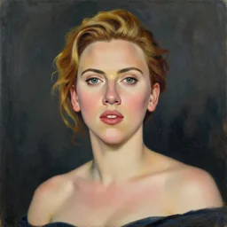 a beautiful portrait of scarlett johansson painted by lucian freud and arnold bocklin