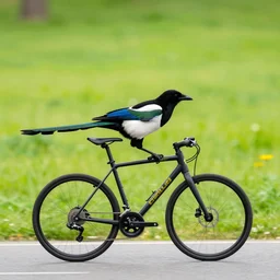 a magpie riding a bike, bold natural colors, national geographic photography, masterpiece, 8 k, raw, unedited, symmetrical balance