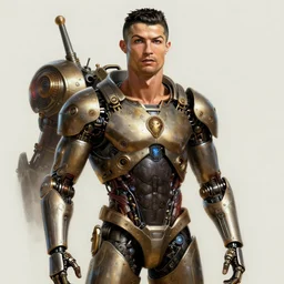 portrait of cristiano ronaldo, robot steampunk, horizon zero dawn machine, intricate, elegant, highly detailed, ray tracing, digital painting, artstation, concept art, smooth, sharp focus, illustration, art by artgerm and greg rutkowski and alphonse mucha, 8 k