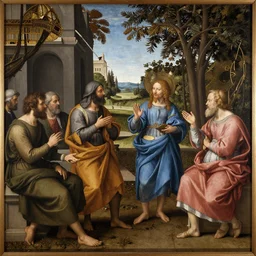 People, speaking about science and culture in public place. 4k painting in Renaissance style.