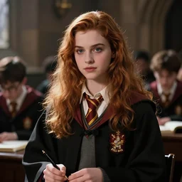 Willow Rosenberg from 'Buffy the Vampire Slayer' as a witch, in a classroom at Hogwarts school