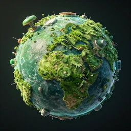 a highly detailed 3 d render of a green solarpunk planet