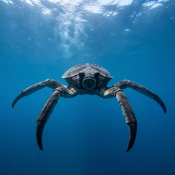 Large creature with four legs swimming in the ocean