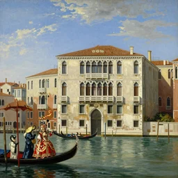 ideal renaissance carnival in venice by vittore carpaccio clean classical buildings sharp oil painting,