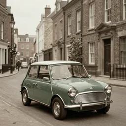 a Victorian street in 1840, Morris  Mini, by Caravaggio