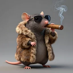 an anthropomorphic rat, by annibale carracci, digital art, 3 d, studio lighting, post processing, smoking a big cigar, wearing sunglasses, wearing a fur coat