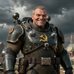 smiling cheerful soviet communist doomguy, very intricate, militaristic, by artgerm