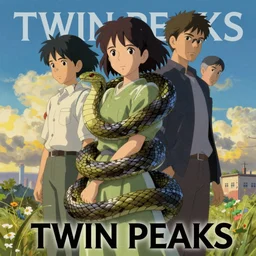 Twin Peaks poster artwork by Tomer Hanuka, Rendering a snake wraping around woman, by Michael Whelan, Makoto Shinkai and thomas kinkade, Matte painting, trending on artstation and unreal engine