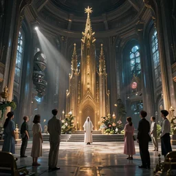 a religious science fiction hall by jesper ejsing, by rhads, makoto shinkai and lois van baarle, ilya kuvshinov, ossdraws and by feng zhu and loish and laurie greasley, victo ngai, andreas rocha, john harris