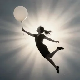 banksy, balloon girl flying away, realistic photo