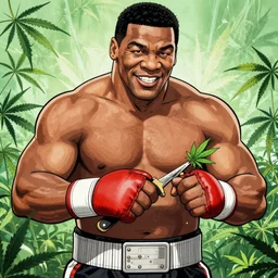 mike Tyson trimming cannabis anime style