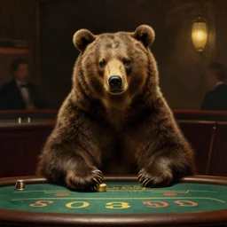 portrait of bear gambling in the club by albert bierstadt, wonderful masterpiece by asher brown durand, beautiful cinematic light, by greg manchess, jessica rossier