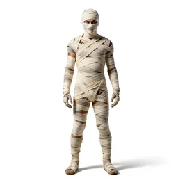 fierce mummy wrapped in bandages, photorealistic portrait photography, full body, standing, isolated on a pure white background, centered, whole figure in frame, sharp focus, studio lighting